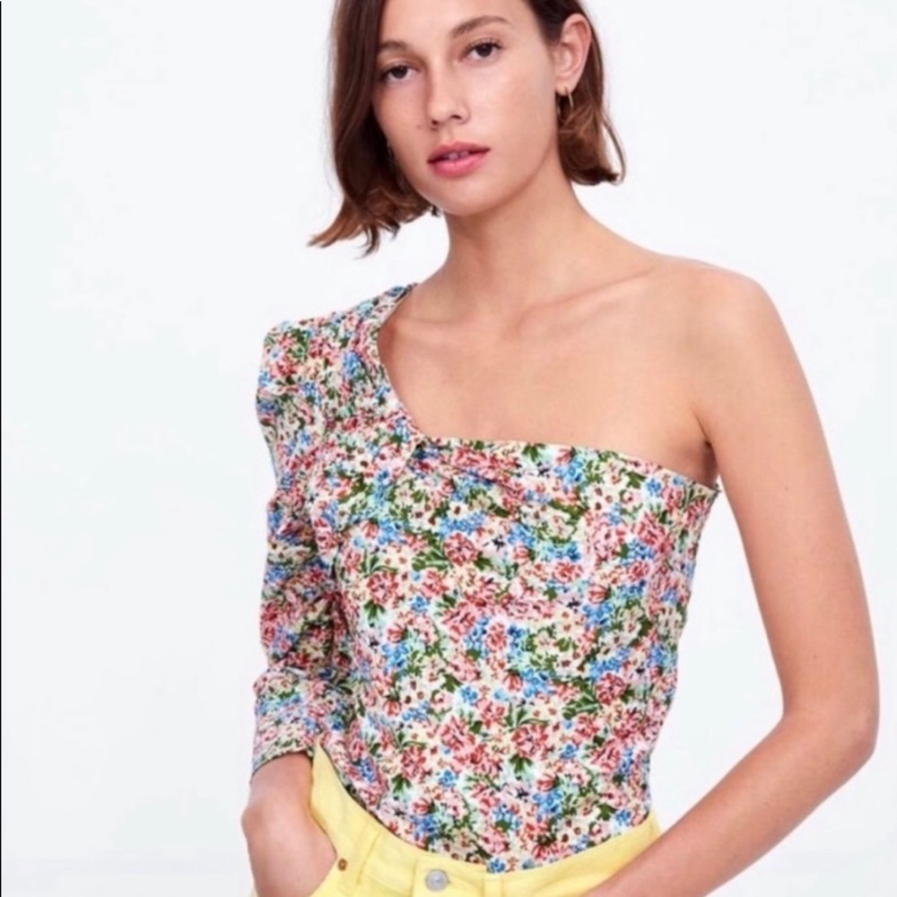Zara Floral One Shoulder Top